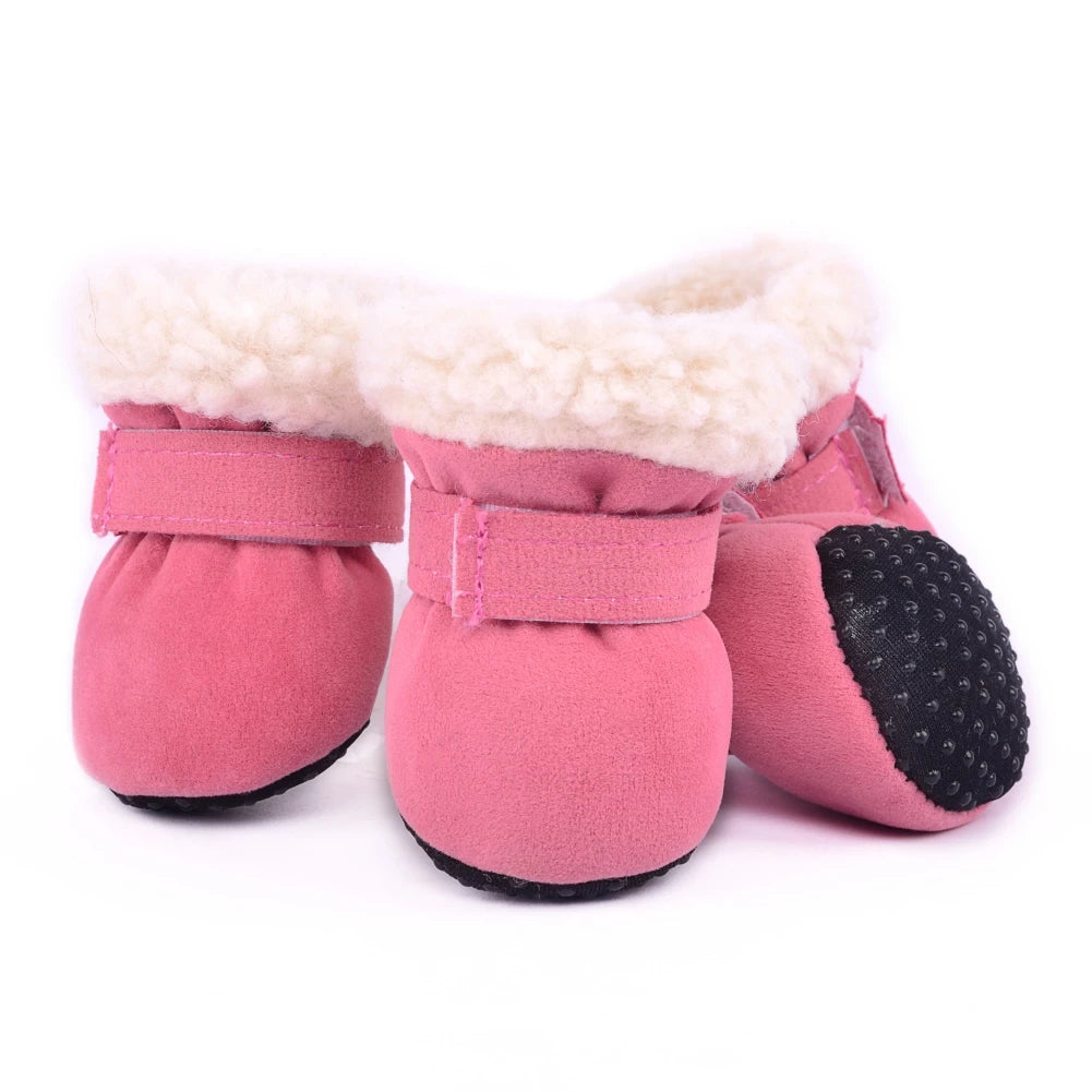 4 Pcs Dog Snow Boots Warm Plush Shoes Non Slip Soles For Small Medium Dogs Cats