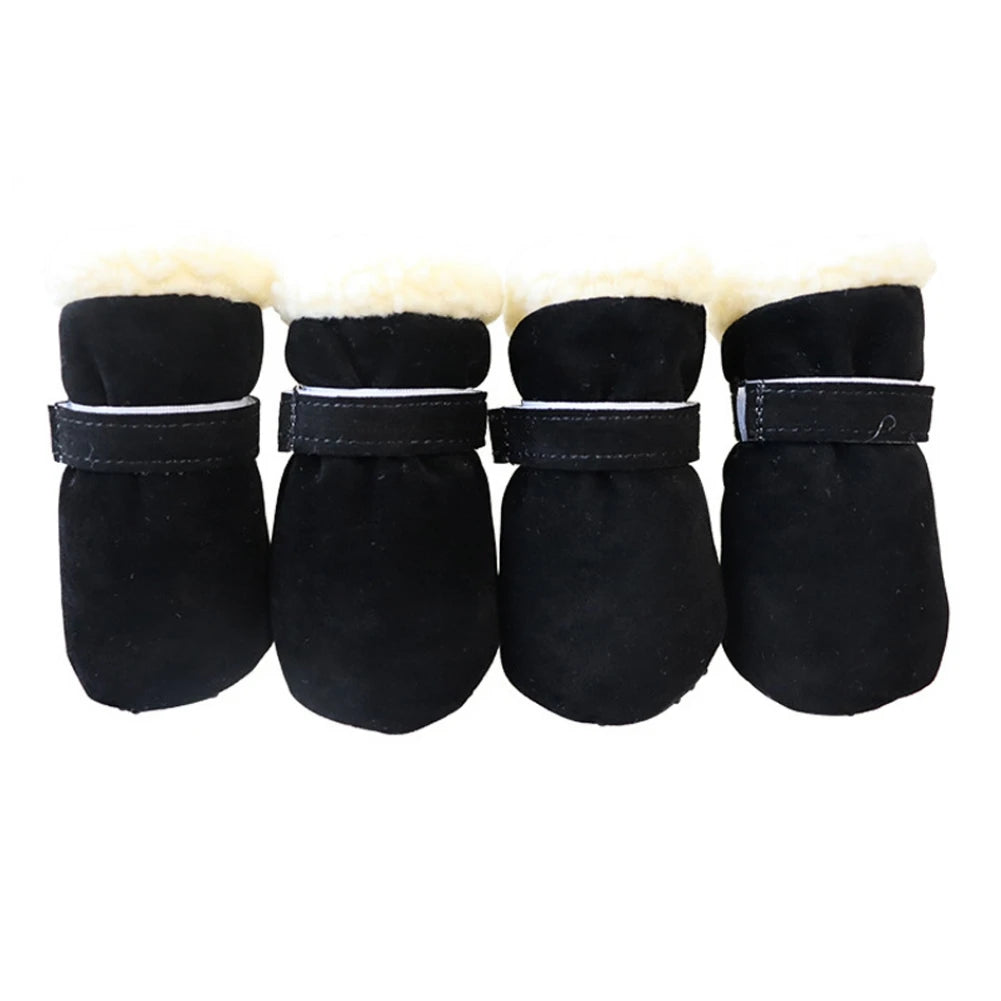 4 Pcs Dog Snow Boots Warm Plush Shoes Non Slip Soles For Small Medium Dogs Cats