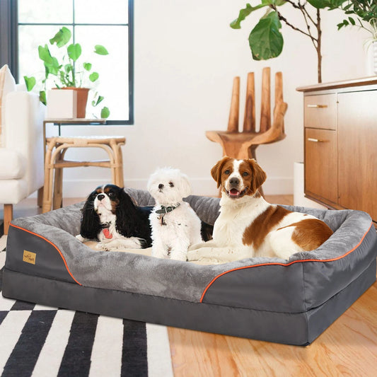 BINGOPAW Orthopedic Foam Dog Bed Cotton Padded Bolster Removable Cover
