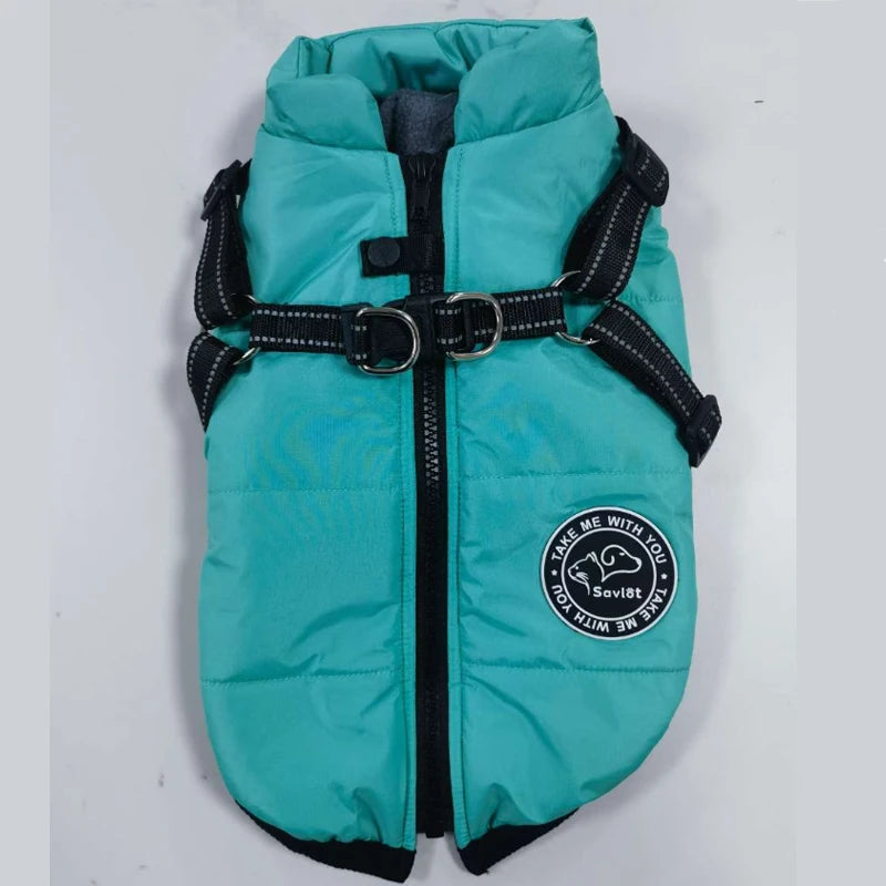 Winter Warm Dog Jacket Waterproof Coat With Harness Fleece Vest For All Sizes