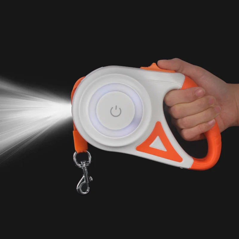 Automatic Retractable Dog Leash With LED Flashlight Durable Nylon Lead