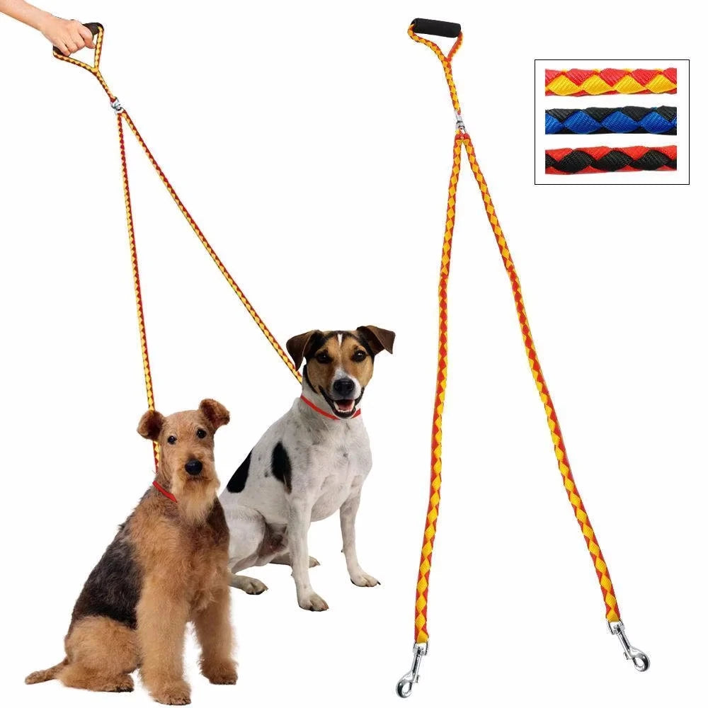 Pet Double Leash 360 Rotation Knotless Walking Leash Nylon Free Traction Ropes