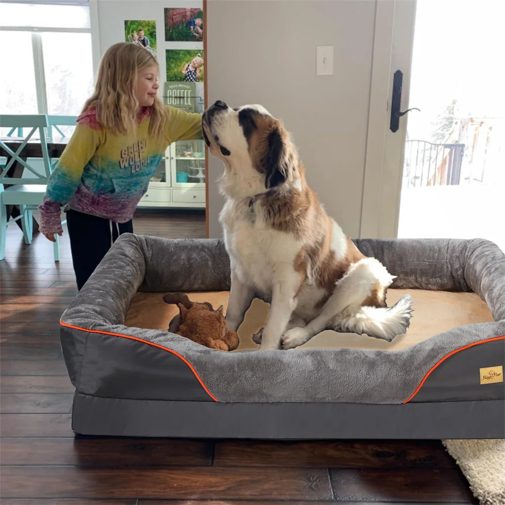 Jumbo Large Orthopedic Dog Bed Memory Foam Pet Sofa Waterproof Elevated Cushion Warm Puppy Bolster Couch Removable Cover