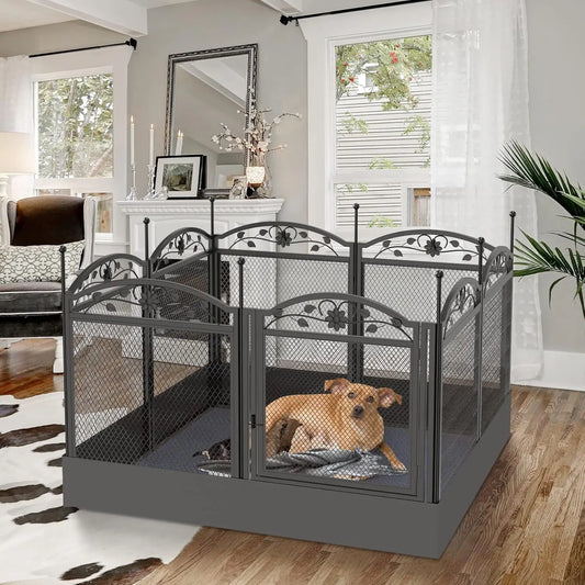 Dog Whelping Box Fence: Pet Indoor Metal Playpen Crate with Waterproof whelping pad-Heavy Duty Puppy Outdoor Exercise Play Pen