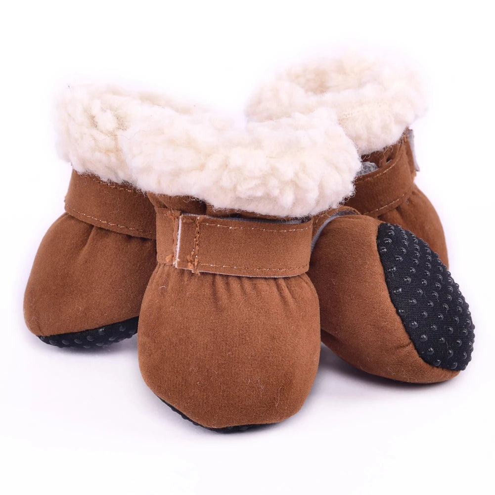 4 Pcs Dog Snow Boots Warm Plush Shoes Non Slip Soles For Small Medium Dogs Cats