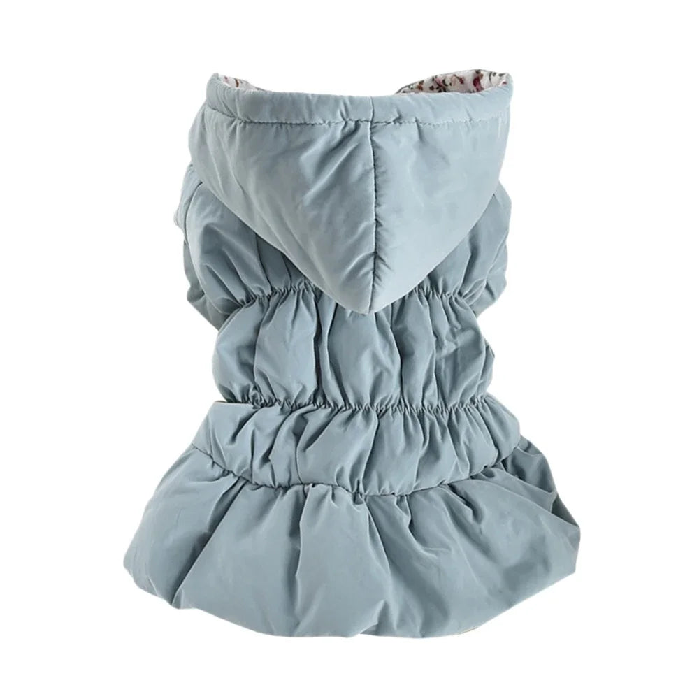 Winter Warm Dog Dress Puppy Pet Coat Floral Bubble Skirt Hooded Jacket for Chihuahua and Yorkie