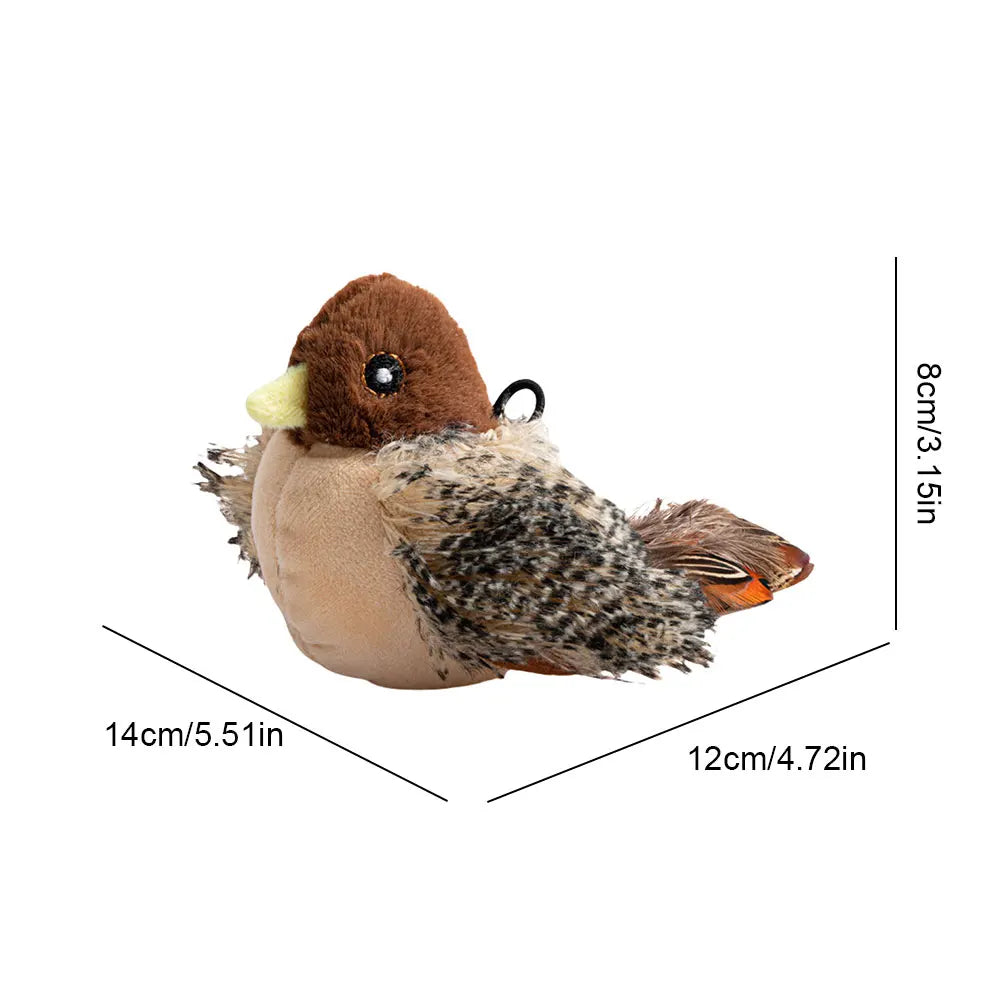 Chirping Flapping Plush Squeaky Bird Cat Toy Interactive Kitten Teaser