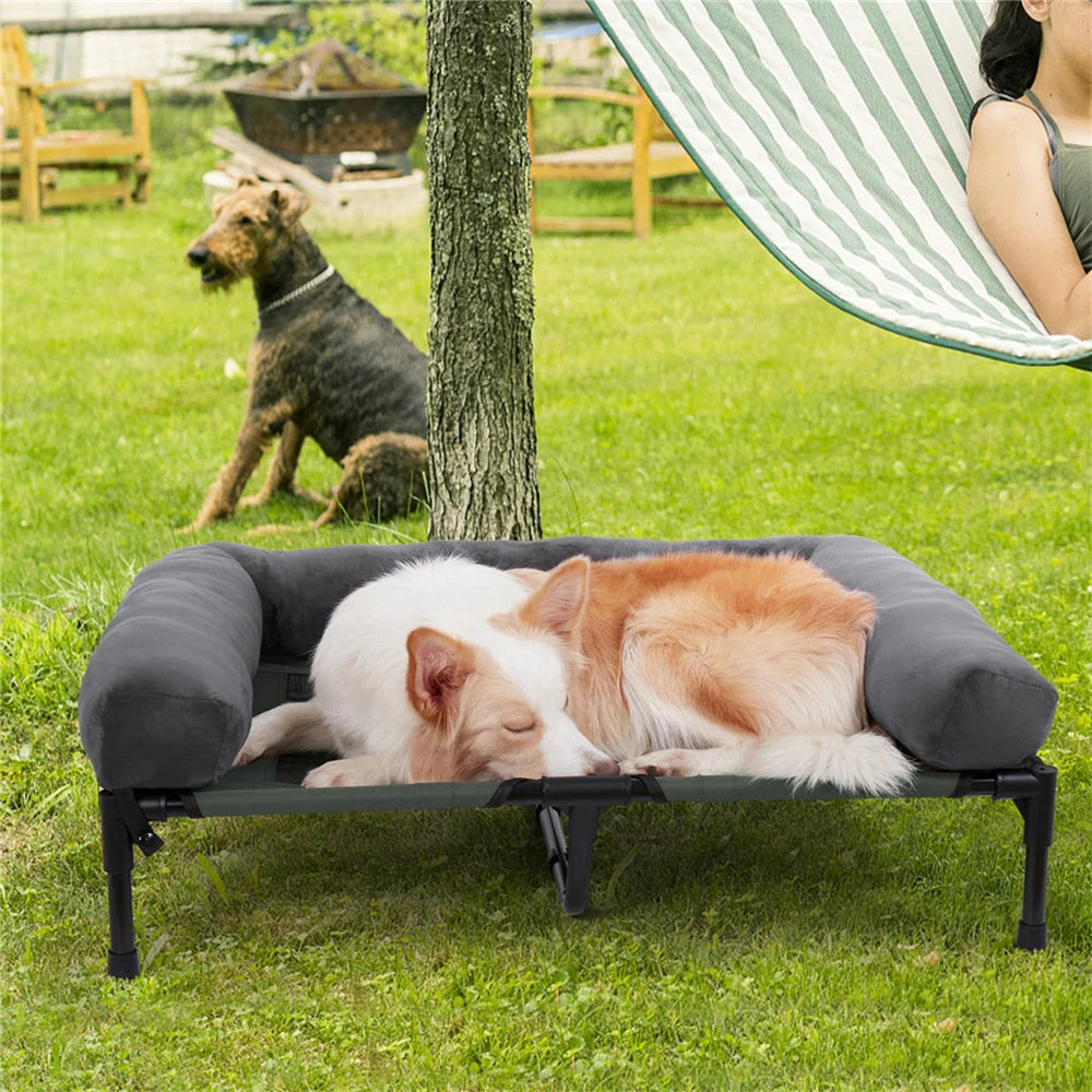 XXL XL Large Dog Bed Outdoor Raised Dog Bed with Cooling Breathable Mat and Soft Plush Mat for Home Garden