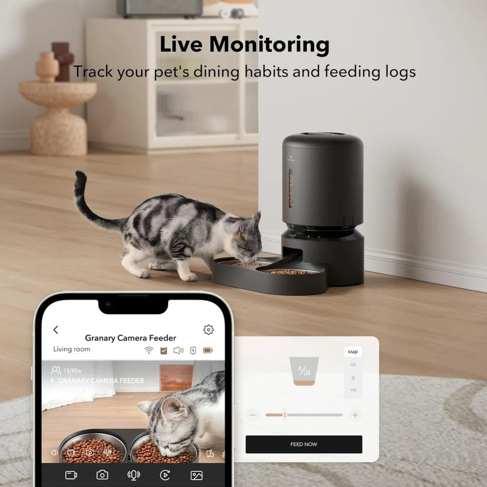 Automatic Cat Feeder with Camera for Two Cats 1080P HD Video with Night Vision 5G WiFi Pet Feeder with Two Way Audio Sound Alerts