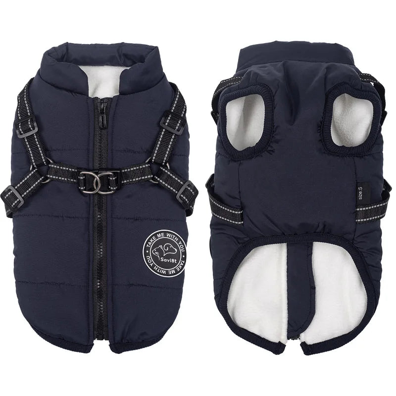 Winter Warm Dog Jacket Waterproof Coat With Harness Fleece Vest For All Sizes