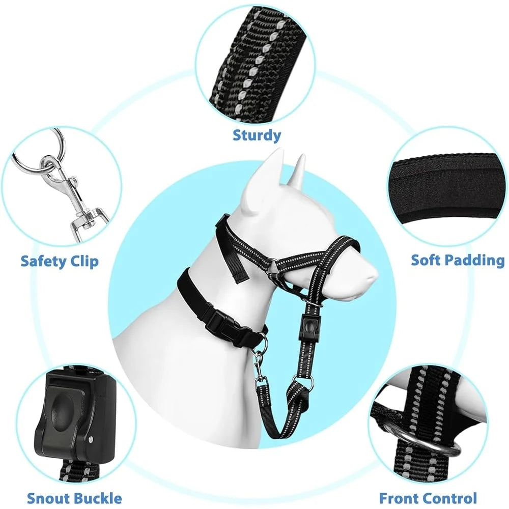 Soft Dog Head Collar No Pull Adjustable Training Halter Padded Safety Nose Leash Reflective Durable Head Harness for Medium and Large Dogs