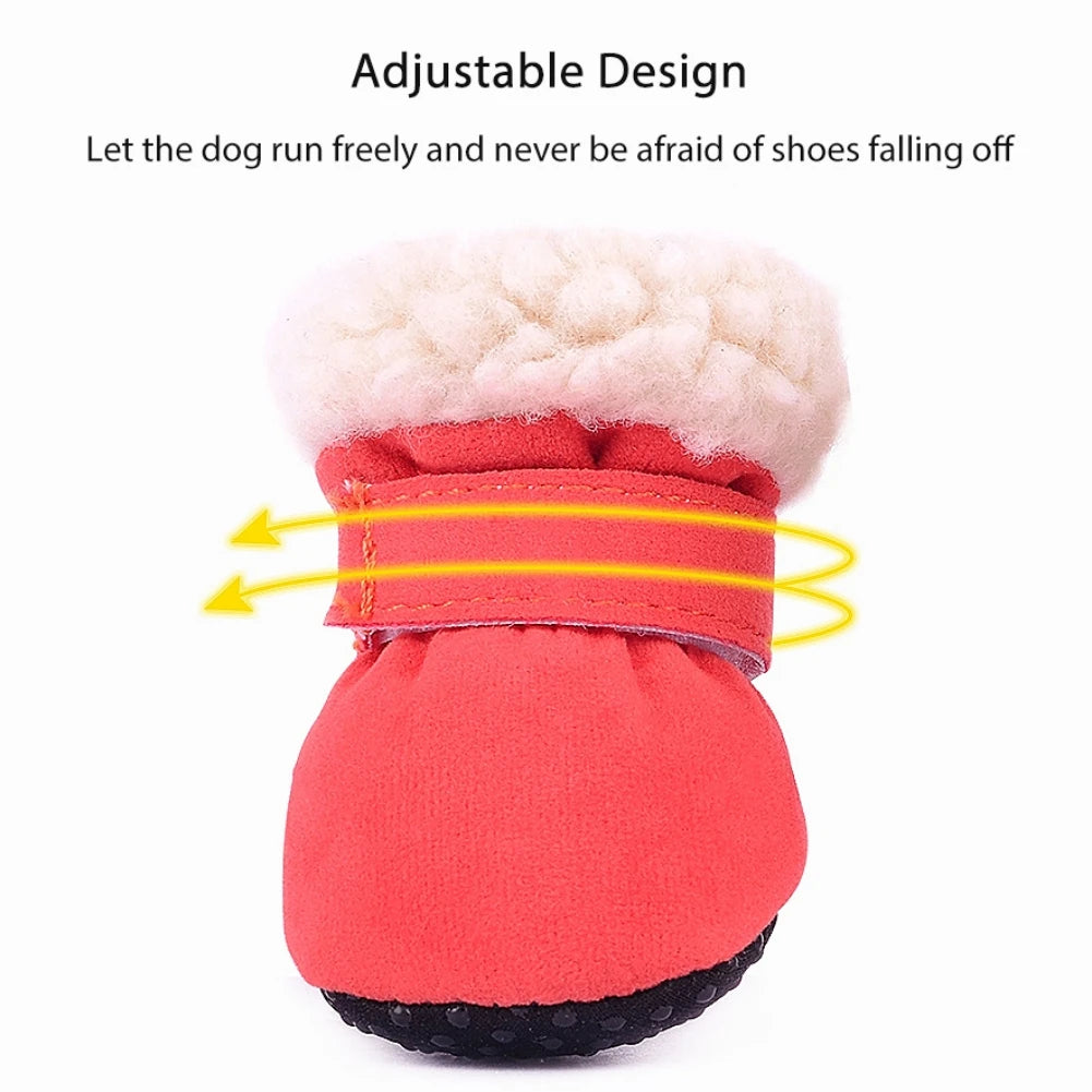 4 Pcs Dog Snow Boots Warm Plush Shoes Non Slip Soles For Small Medium Dogs Cats