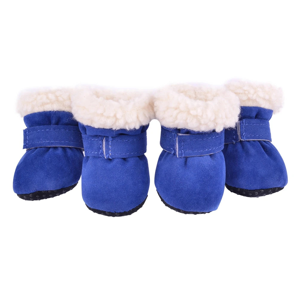 4 Pcs Dog Snow Boots Warm Plush Shoes Non Slip Soles For Small Medium Dogs Cats