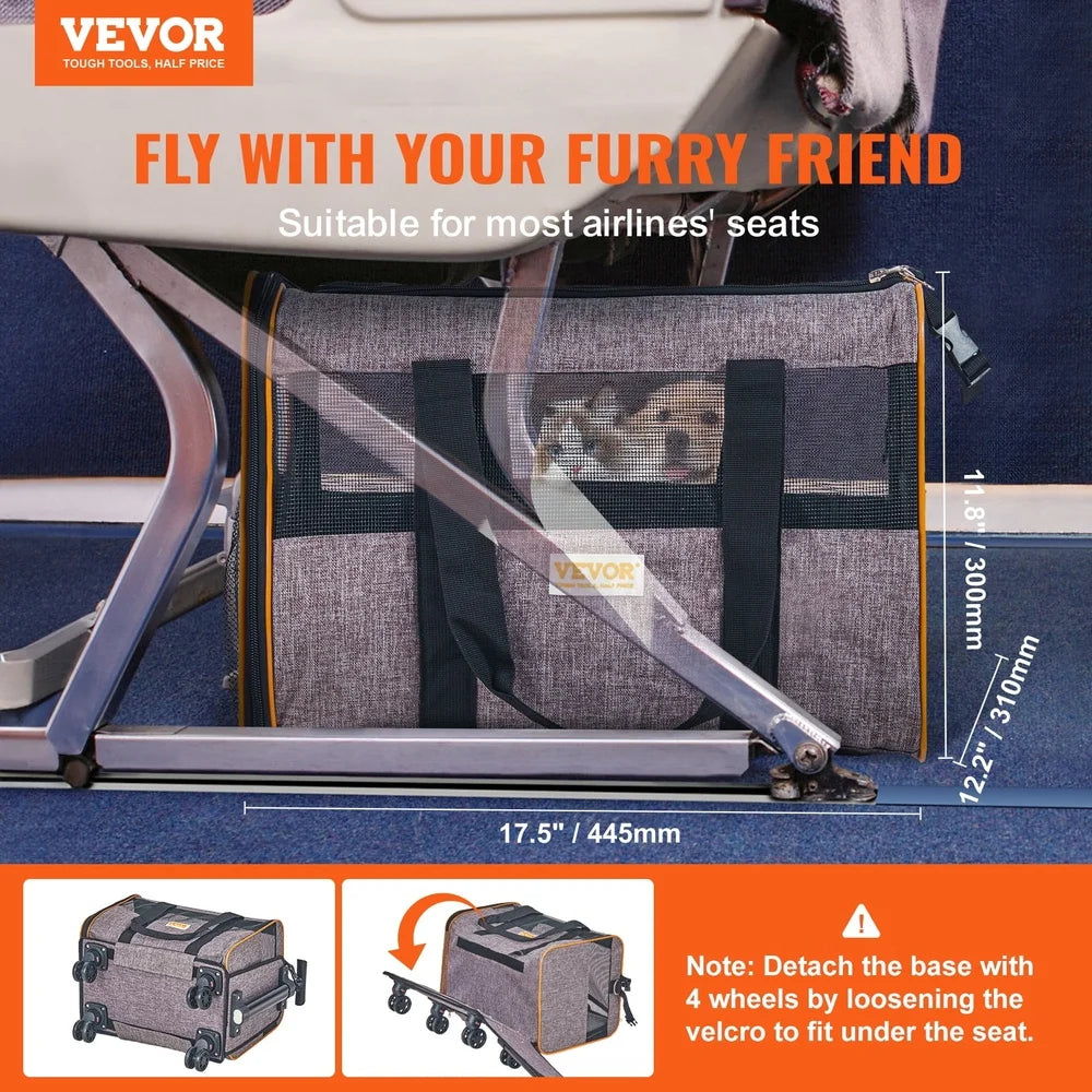 Airline Approved Cat Carrier with Wheels Rolling Pet Travel Bag for Small Medium Dogs and Cats Comfortable Design Easy Transport