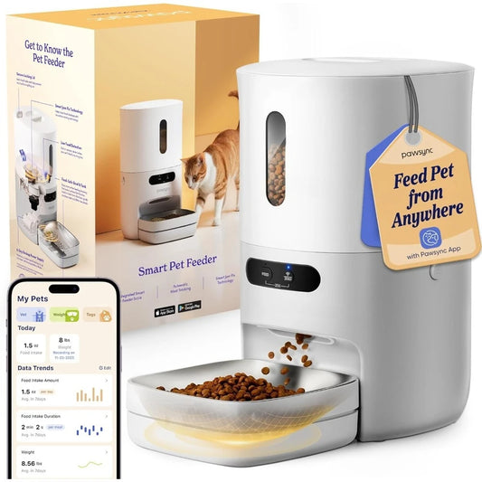Automatic Cat Feeder WiFi Smart Scale Tracks Pet Food Intake App Remote Feeding Stainless Steel Bowl Dual Power Supply