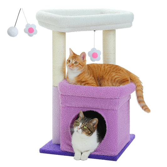Cat Tree Cat Tower with Cozy Condo Wide Top Perch Natural Sisal Posts Soft Plush Playful Pom Pom Suitable for 1 to 2 Indoor Cats