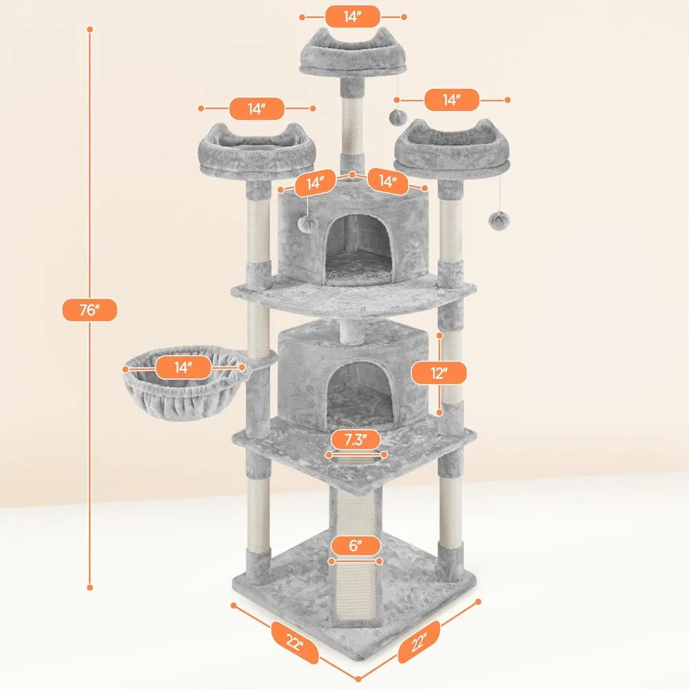 Yaheetech 76 Inch Large Cat Tree Multilevel Tower With Perches Condos