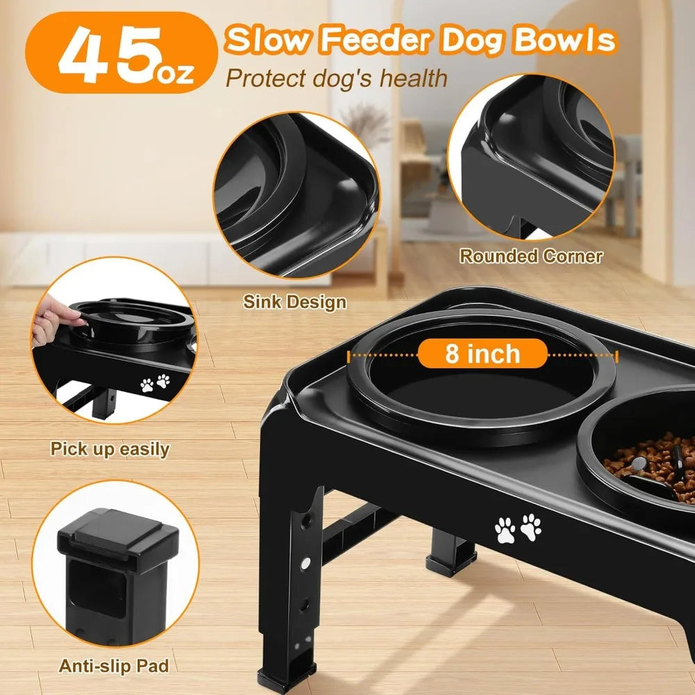 Elevated 2 In 1 Dog Feeder With Slow Feeder And Water Bowl For Medium Large Dogs