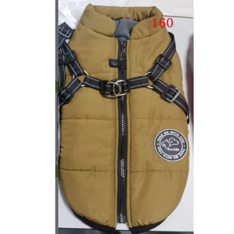Winter Warm Dog Jacket Waterproof Coat With Harness Fleece Vest For All Sizes